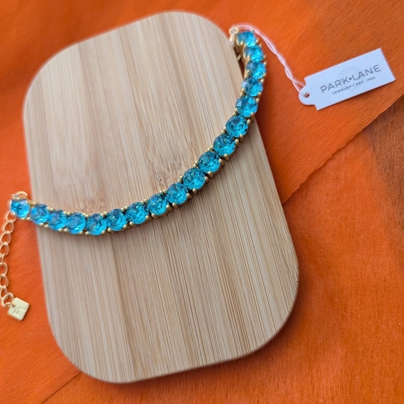 Turquoise Impression Gold & Blue Bracelet By Parklane Tennis Bracelet Style New - Picture 2 of 4